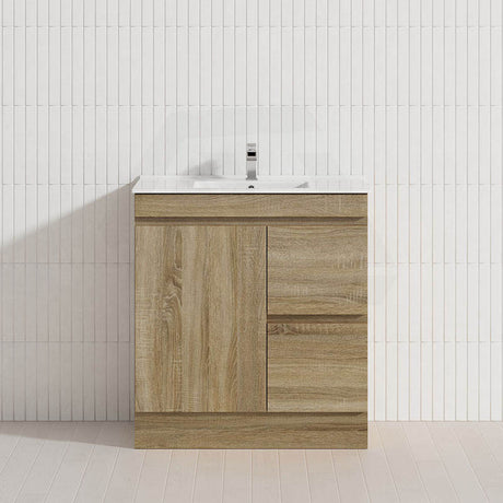 600-1500mm Freestanding Kickboard Bathroom Vanity Light Oak Wood Grain Cabinet Only & Ceramic/Poly Top Available