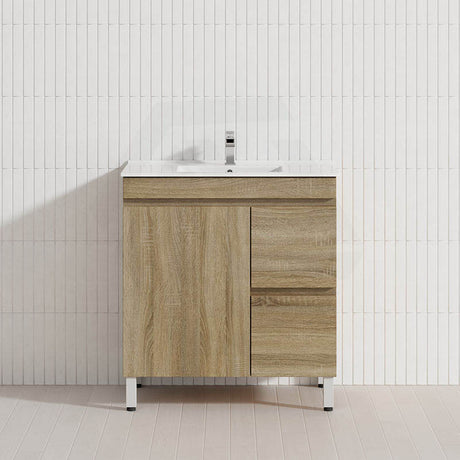 600-1500mm Freestanding MDF Vanity Light Oak Finish Left / Right Drawers Cabinet ONLY for Bathroom