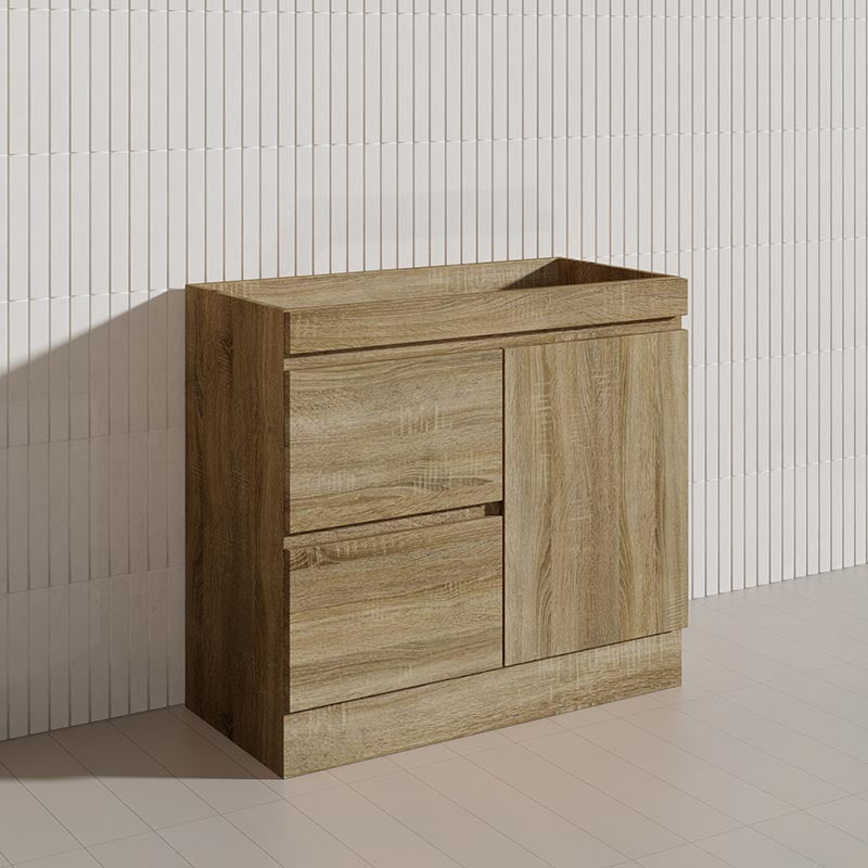 600-1500mm Freestanding Kickboard Bathroom Vanity Light Oak Wood Grain Cabinet Only & Ceramic/Poly Top Available
