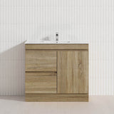 600-1500mm Freestanding Kickboard Bathroom Vanity Light Oak Wood Grain Cabinet Only & Ceramic/Poly Top Available
