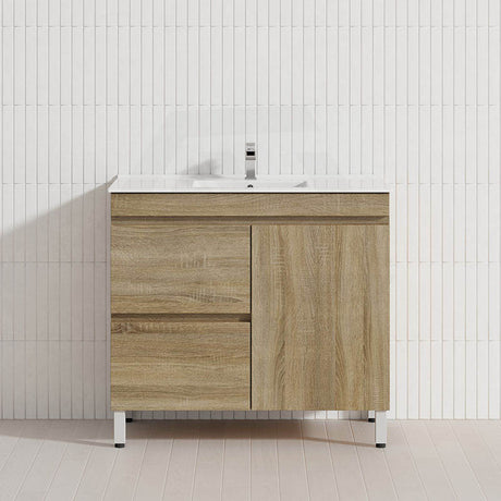 600-1500mm Freestanding MDF Vanity Light Oak Finish Left / Right Drawers Cabinet ONLY for Bathroom