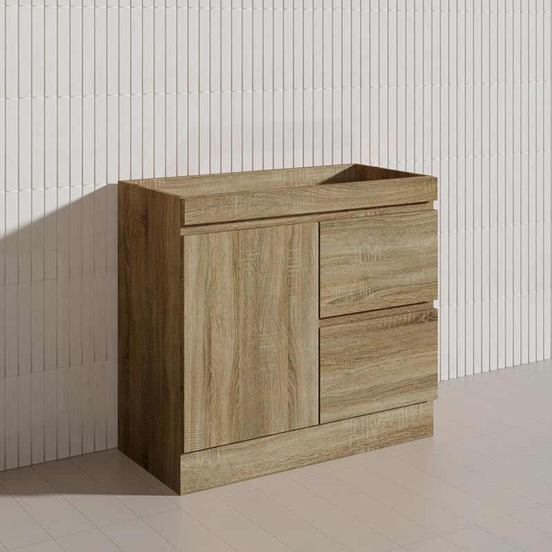 600-1500mm Freestanding Kickboard Bathroom Vanity Light Oak Wood Grain Cabinet Only & Ceramic/Poly Top Available