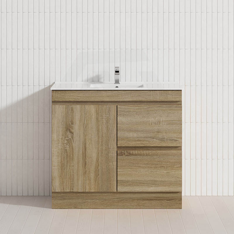 600-1500mm Freestanding Kickboard Bathroom Vanity Light Oak Wood Grain Cabinet Only & Ceramic/Poly Top Available
