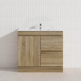600-1500mm Freestanding Kickboard Bathroom Vanity Light Oak Wood Grain Cabinet Only & Ceramic/Poly Top Available