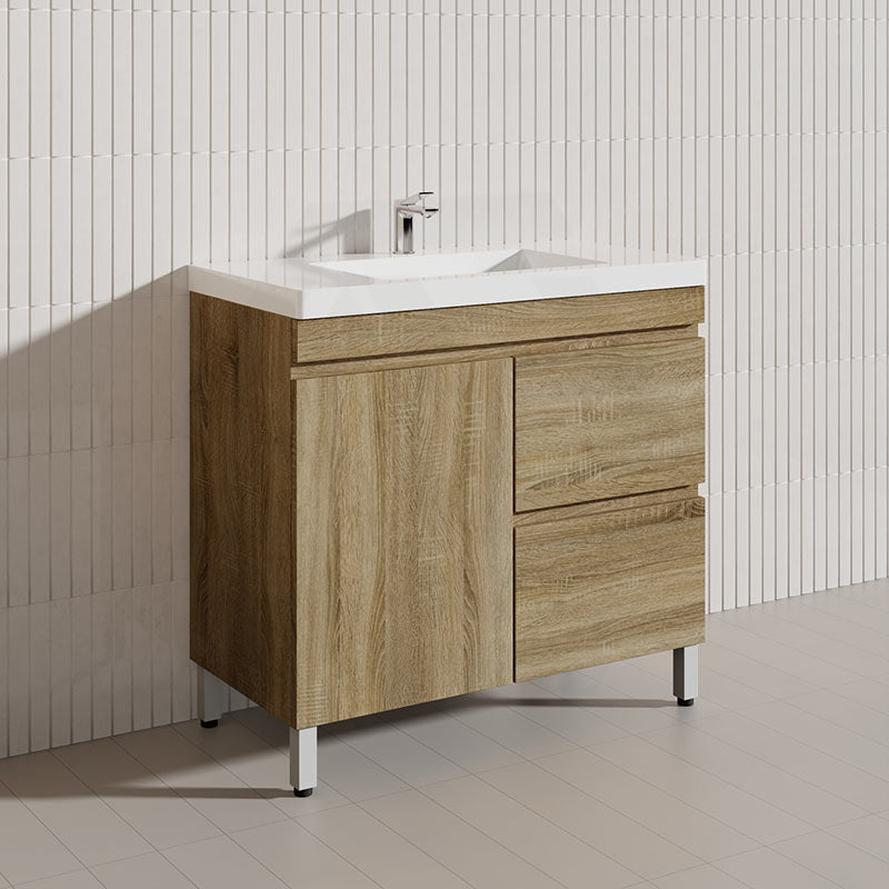 600-1500mm Freestanding MDF Vanity Light Oak Finish Left / Right Drawers Cabinet ONLY for Bathroom