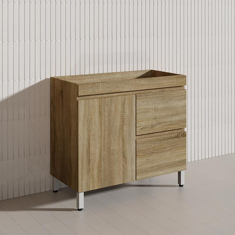 600-1500mm Freestanding MDF Vanity Light Oak Finish Left / Right Drawers Cabinet ONLY for Bathroom
