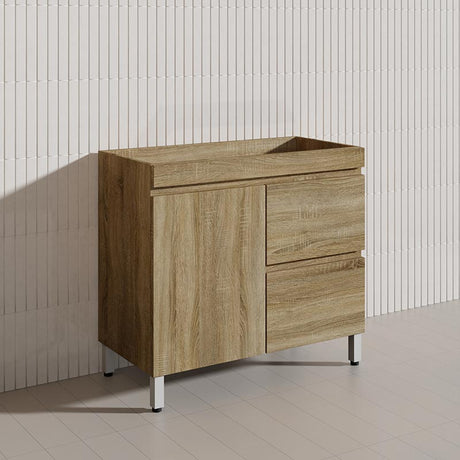900mm Freestanding With Legs/Kickboard MDF Vanity Left / Right Drawers Cabinet ONLY - Light Oak