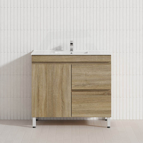 600-1500mm Freestanding MDF Vanity Light Oak Finish Left / Right Drawers Cabinet ONLY for Bathroom
