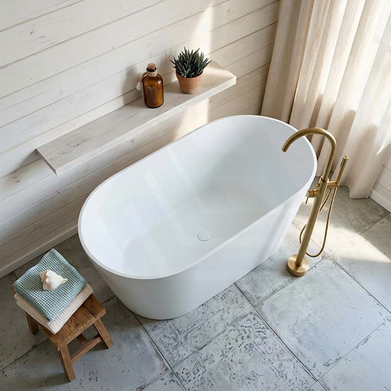 Mia Riva-Slim Oval Bathtub Freestanding Acrylic NO Overflow 1500/1700x800x600mm - Matt White