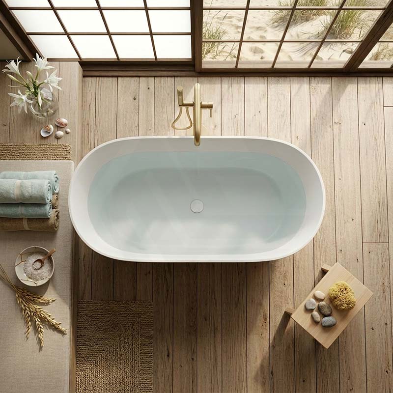 Mia Riva-Slim Oval Bathtub Freestanding Acrylic NO Overflow 1500/1700x800x600mm - Matt White