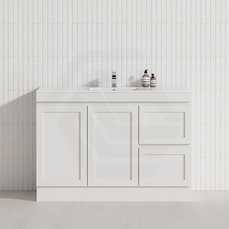 600-1500mm Miami Plywood Freestanding with Kickboard Bathroom Vanity MATT WHITE Shaker Hampton Style Left / Right Drawers Cabinet ONLY & Ceramic/Poly Top Available