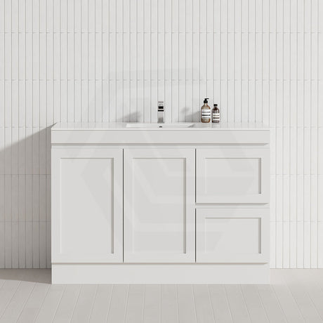 600-1500mm Miami Plywood Freestanding with Kickboard Bathroom Vanity MATT WHITE Shaker Hampton Style Left / Right Drawers Cabinet ONLY & Ceramic/Poly Top Available