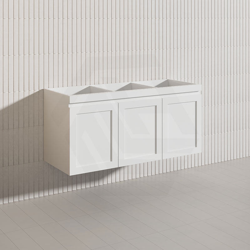 1200mm Miami Plywood Single/Double Bowls Wall Hung Vanity with Left/Right Drawers Cabinet ONLY&Ceramic/Poly Top Available Shaker Hampton Style Matt White