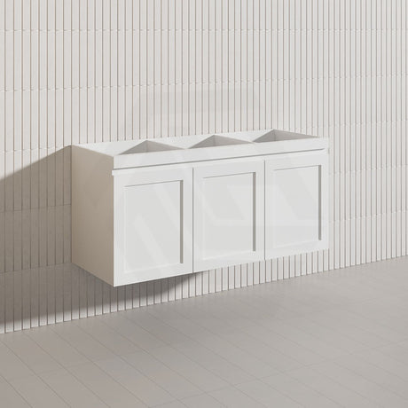 1200mm Miami Plywood Single/Double Bowls Wall Hung Vanity with Left/Right Drawers Cabinet ONLY&Ceramic/Poly Top Available Shaker Hampton Style Matt White