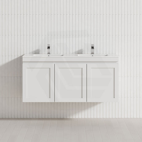 600-1200mm Miami Plywood Wall Hung Bathroom Floating Vanity with Left / Right Drawers MATT WHITE Shaker Hampton Style Cabinet ONLY&Ceramic/Poly Top Available