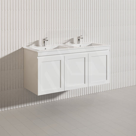1200mm Miami Plywood Single/Double Bowls Wall Hung Vanity with Left/Right Drawers Cabinet ONLY&Ceramic/Poly Top Available Shaker Hampton Style Matt White
