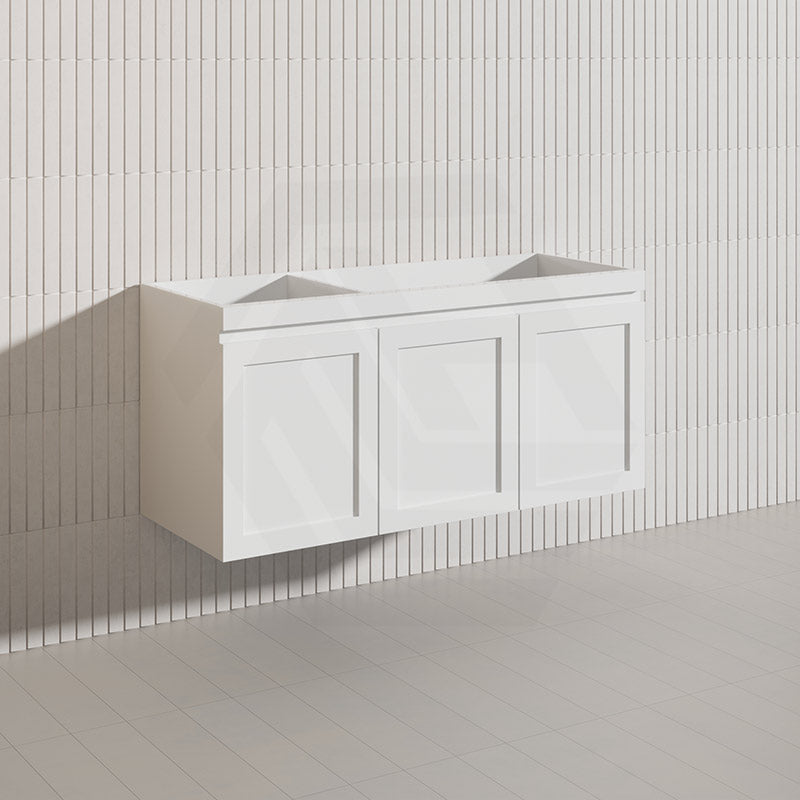 1200mm Miami Plywood Single/Double Bowls Wall Hung Vanity with Left/Right Drawers Cabinet ONLY&Ceramic/Poly Top Available Shaker Hampton Style Matt White