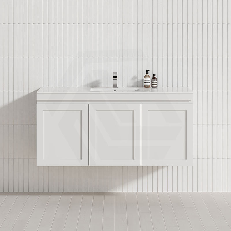 600-1200mm Miami Plywood Wall Hung Bathroom Floating Vanity with Left / Right Drawers MATT WHITE Shaker Hampton Style Cabinet ONLY&Ceramic/Poly Top Available