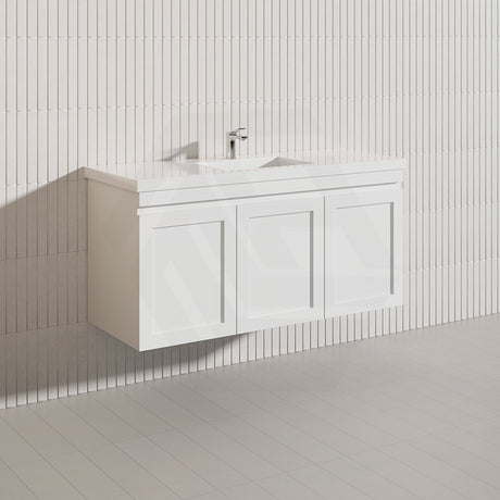 1200mm Miami Plywood Single/Double Bowls Wall Hung Vanity with Left/Right Drawers Cabinet ONLY&Ceramic/Poly Top Available Shaker Hampton Style Matt White