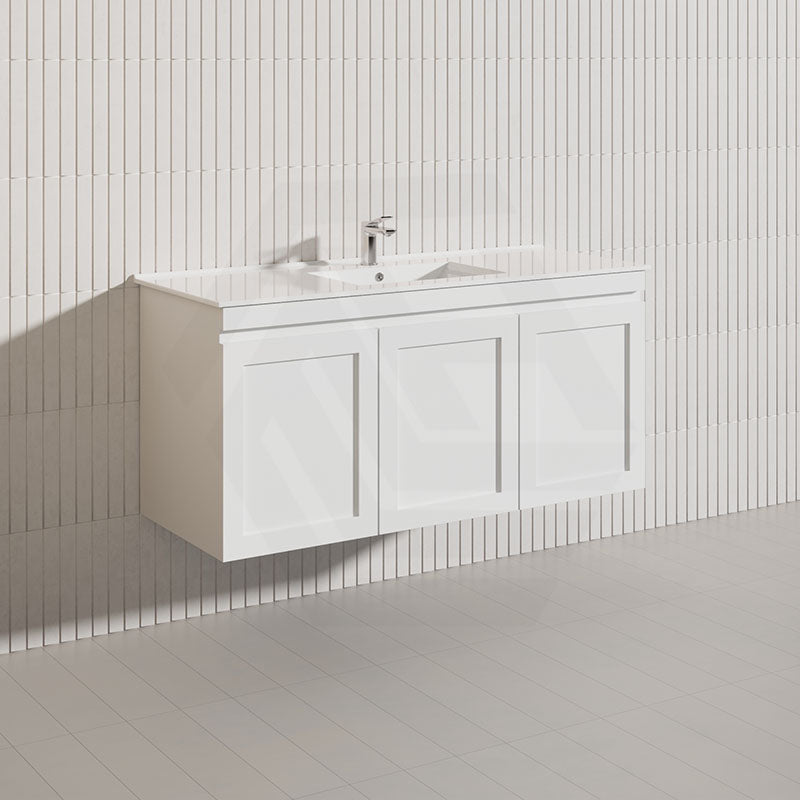1200mm Miami Plywood Single/Double Bowls Wall Hung Vanity with Left/Right Drawers Cabinet ONLY&Ceramic/Poly Top Available Shaker Hampton Style Matt White