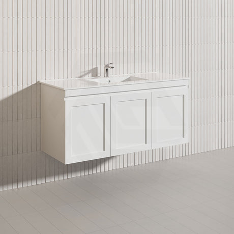 1200mm Miami Plywood Single/Double Bowls Wall Hung Vanity with Left/Right Drawers Cabinet ONLY&Ceramic/Poly Top Available Shaker Hampton Style Matt White