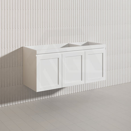 1200mm Miami Plywood Single/Double Bowls Wall Hung Vanity with Left/Right Drawers Cabinet ONLY&Ceramic/Poly Top Available Shaker Hampton Style Matt White