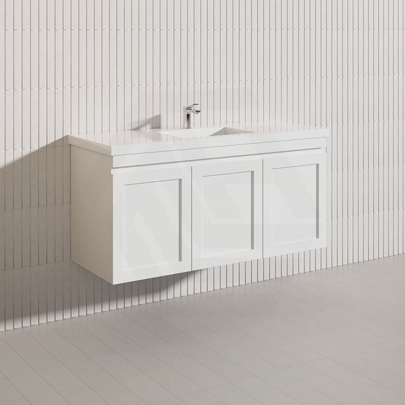1200mm Miami Plywood Single/Double Bowls Wall Hung Vanity with Left/Right Drawers Cabinet ONLY&Ceramic/Poly Top Available Shaker Hampton Style Matt White