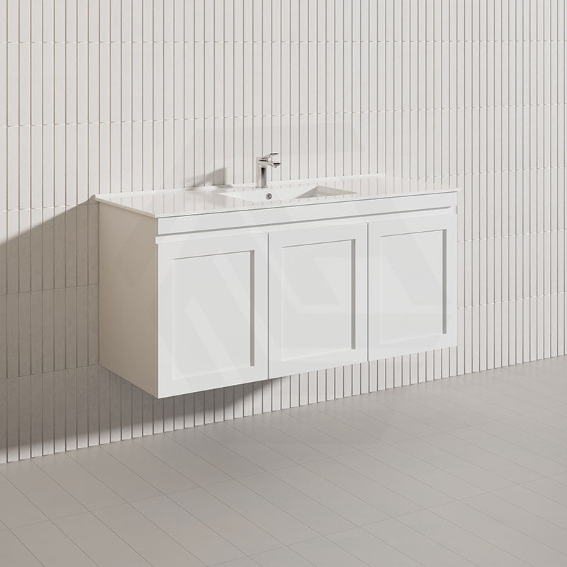 1200mm Miami Plywood Single/Double Bowls Wall Hung Vanity with Left/Right Drawers Cabinet ONLY&Ceramic/Poly Top Available Shaker Hampton Style Matt White