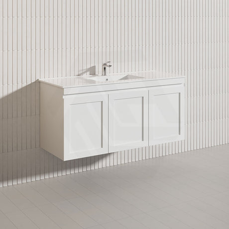 1200mm Miami Plywood Single/Double Bowls Wall Hung Vanity with Left/Right Drawers Cabinet ONLY&Ceramic/Poly Top Available Shaker Hampton Style Matt White