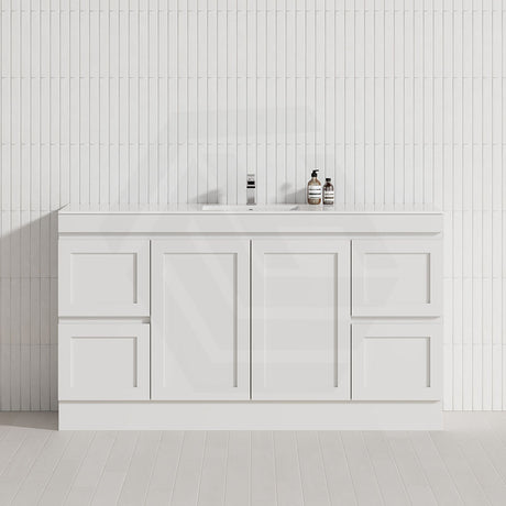 600-1500mm Miami Plywood Freestanding with Kickboard Bathroom Vanity MATT WHITE Shaker Hampton Style Left / Right Drawers Cabinet ONLY & Ceramic/Poly Top Available