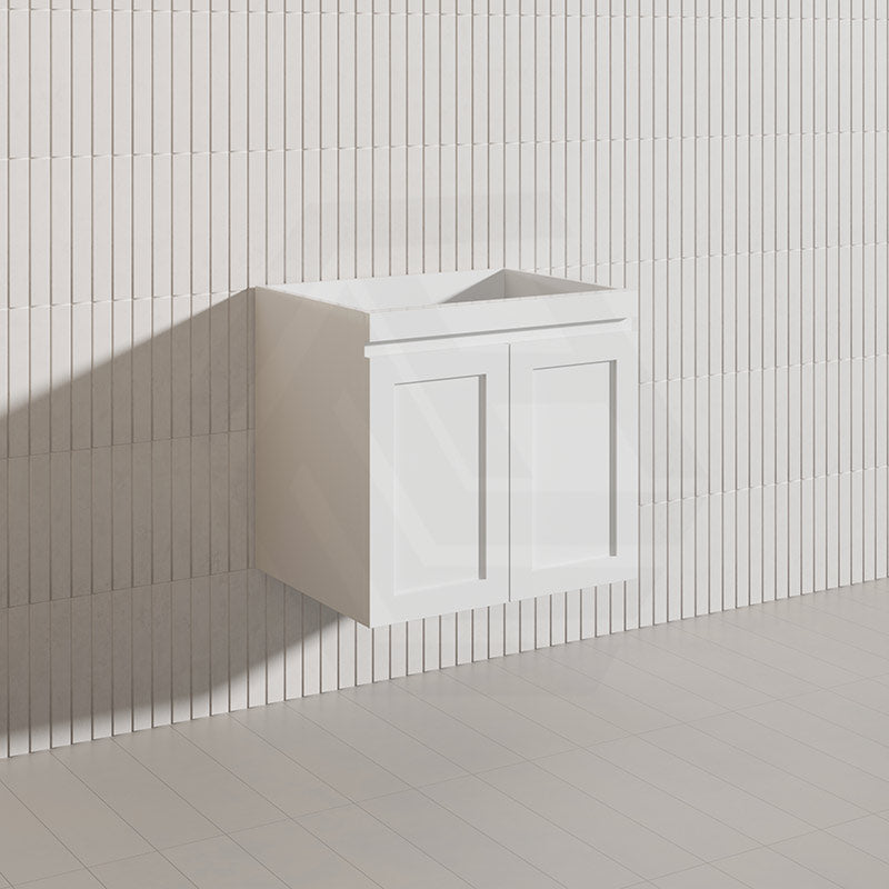 600mm Miami Plywood Wall Hung Vanity Cabinet ONLY & Ceramic/Poly Top Available Shaker Hampton Style Matt White