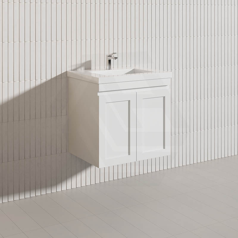 600mm Miami Plywood Wall Hung Vanity Cabinet ONLY & Ceramic/Poly Top Available Shaker Hampton Style Matt White