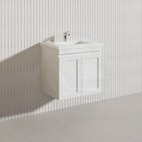 600mm Miami Plywood Wall Hung Vanity Cabinet ONLY & Ceramic/Poly Top Available Shaker Hampton Style Matt White