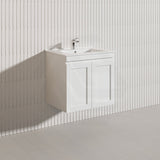 600mm Miami Plywood Wall Hung Vanity Cabinet ONLY & Ceramic/Poly Top Available Shaker Hampton Style Matt White