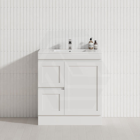600-1500mm Miami Plywood Freestanding with Kickboard Bathroom Vanity MATT WHITE Shaker Hampton Style Left / Right Drawers Cabinet ONLY & Ceramic/Poly Top Available
