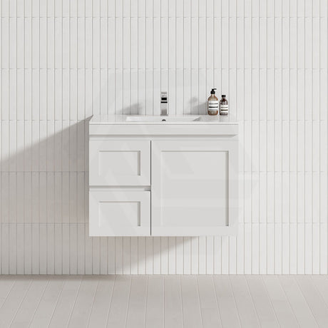600-1200mm Miami Plywood Wall Hung Bathroom Floating Vanity with Left / Right Drawers MATT WHITE Shaker Hampton Style Cabinet ONLY&Ceramic/Poly Top Available