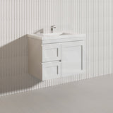 750mm Miami Plywood Wall Hung Vanity with Left/Right Drawers Cabinet ONLY & Ceramic/Poly Top Available Shaker Hampton Style Matt White