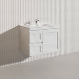 750mm Miami Plywood Wall Hung Vanity with Left/Right Drawers Cabinet ONLY & Ceramic/Poly Top Available Shaker Hampton Style Matt White