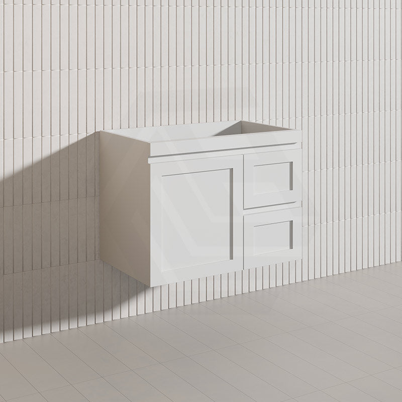 750mm Miami Plywood Wall Hung Vanity with Left/Right Drawers Cabinet ONLY & Ceramic/Poly Top Available Shaker Hampton Style Matt White