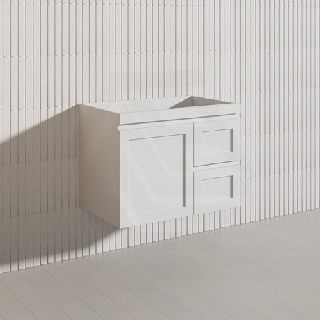 750mm Miami Plywood Wall Hung Vanity with Left/Right Drawers Cabinet ONLY & Ceramic/Poly Top Available Shaker Hampton Style Matt White