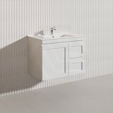 750mm Miami Plywood Wall Hung Vanity with Left/Right Drawers Cabinet ONLY & Ceramic/Poly Top Available Shaker Hampton Style Matt White