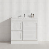 600-1500mm Miami Plywood Freestanding with Kickboard Bathroom Vanity MATT WHITE Shaker Hampton Style Left / Right Drawers Cabinet ONLY & Ceramic/Poly Top Available
