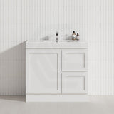 600-1500mm Miami Plywood Freestanding with Kickboard Bathroom Vanity MATT WHITE Shaker Hampton Style Left / Right Drawers Cabinet ONLY & Ceramic/Poly Top Available