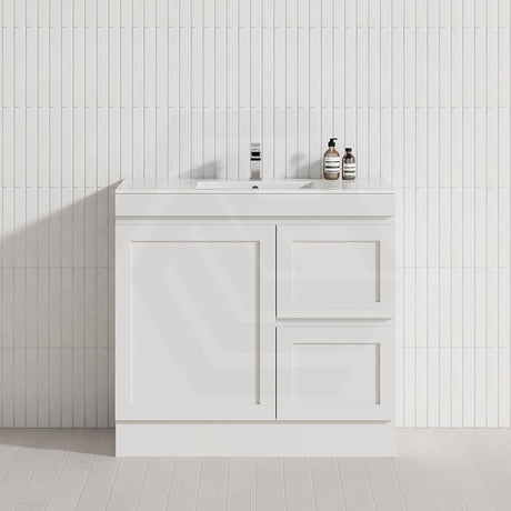 600-1500mm Miami Plywood Freestanding with Kickboard Bathroom Vanity MATT WHITE Shaker Hampton Style Left / Right Drawers Cabinet ONLY & Ceramic/Poly Top Available