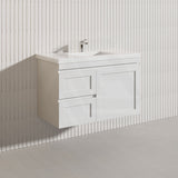 900mm Miami Plywood Wall Hung Vanity with Left/Right Drawers Cabinet ONLY & Ceramic/Poly Top Available Shaker Hampton Style Matt White