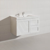 900mm Miami Plywood Wall Hung Vanity with Left/Right Drawers Cabinet ONLY & Ceramic/Poly Top Available Shaker Hampton Style Matt White