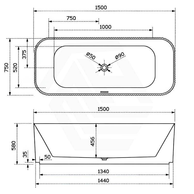 ABS Milano Freestanding Rectangular Bathtub NO Overflow 1500/1700mm - Variant Colour Available
