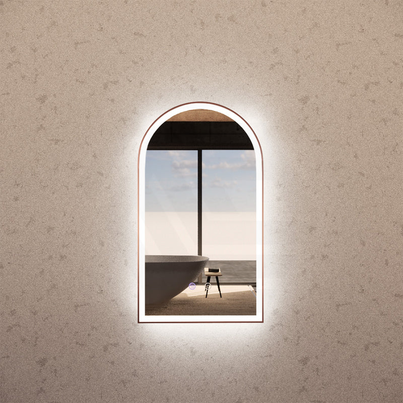 450x800mm Arch Brushed Copper Framed LED Mirror Touch Sensor
