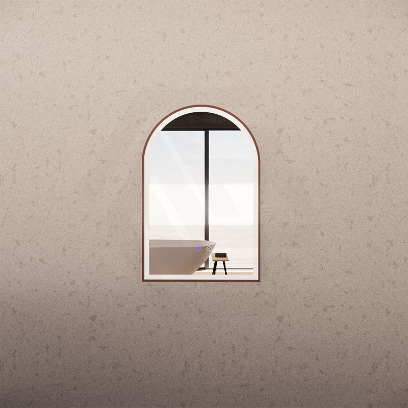 600x900mm Arch Brushed Copper Framed LED Mirror Touch Sensor
