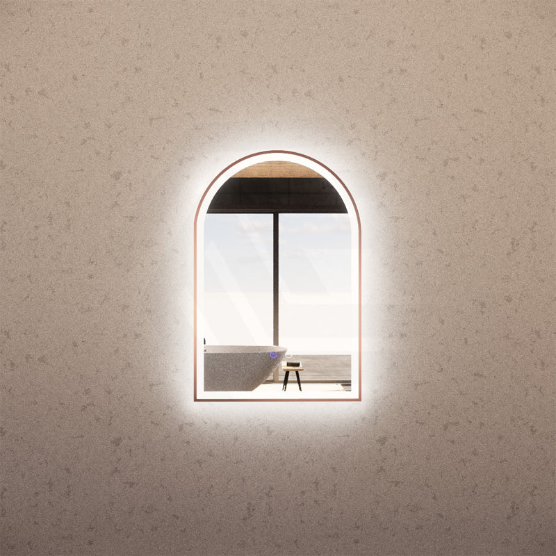 600x900mm Arch Brushed Copper Framed LED Mirror Touch Sensor